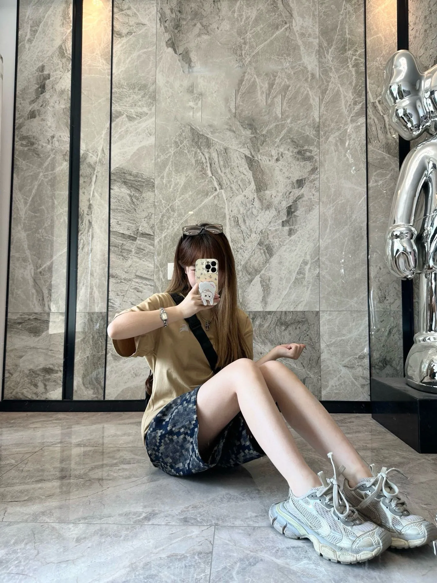 Louis Vuitton/Louis Vuitton 25ss snake pattern mosaic denim shorts